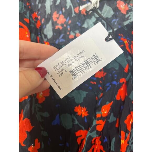 NWT Apiece Apart Palma One Shoulder Puff Sleeve Floral Mini Dress Multi Color - Picture 6 of 8